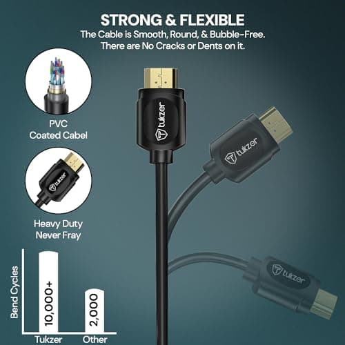 Tukzer 4K HDMI Cable, Support 3D, Ultra HD 4K @60Hz, High-Speed 10.2Gbps Ethernet, Audio Return Channel, Gold-Plated Connector| For UHD TV, Monitor, Computer, Projector, Xbox Gaming Console (3 Feet) 2