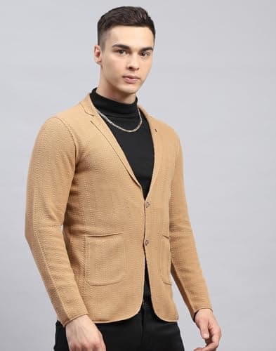 Monte Carlo Mens Self Design Beige V Neck Full Sleeve Coat (1239388KC-77820-44) 3
