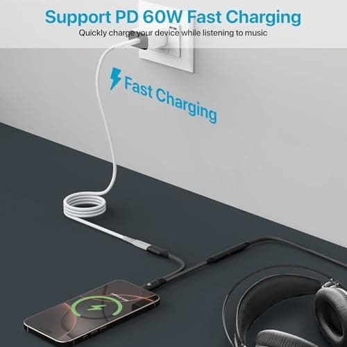 eller santé® DigiCoder 2in1 Type C to 3.5 mm Jack + USB C Charging & Digital Audio 24bit DAC 3.5mm Connector Aux Cable,Headphone,Earphone Converter Splitter for Samsung, Oneplus,iPhone, Phone-Black 2