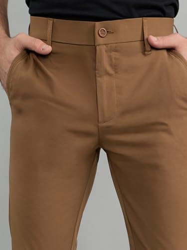 Monte Carlo Mens Slim Fit Solid Trouser | Solid Pattern Casual Trousers | Button Closure | Stylish & Comfortable Formal Trouser for Men's Brown 34 5