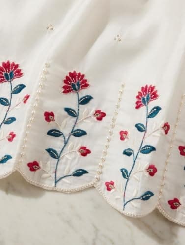 INBMORA Women Pure Mal Chanderi Kurta Pant Dupatta Set | White Embroidered Ethnic Suit Set for Women | Floral Embroidery Kurta with Mul Cotton Dupatta (IN, Alpha, 2XL, Regular) 5