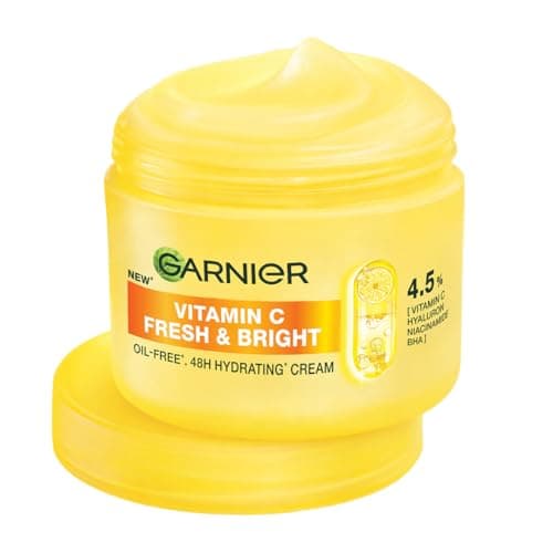 Garnier Fresh & Bright Vitamin C Sorbet Moisturizer, 4.5% Vit C + Hyaluronic Acid + Niacinamide + BHA, 9x Lighter Sorbet Texture, For Hydration & Dark Spot Reduction, Suitable for Oily to Normal & Com