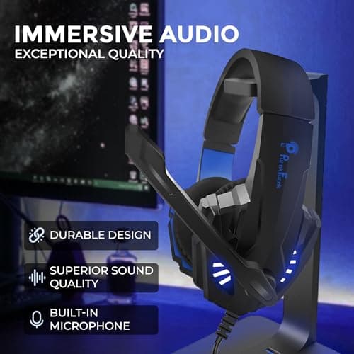 PunnkFunnk BattleKiller Gaming Headset Multi-Platform Compatible with PS4, Xbox One, PC, Nintendo Switch, Mobile, 50mm Surround Sound, Noise-Canceling Mic, LED Lights(Black) 3