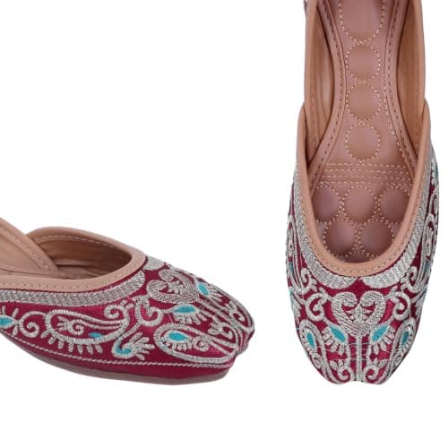CatBird Women Embroidered Ethnic Jutti Slip-On Traditional Punjabi Mojari Flat Comfortable Festive & Wedding Footwear|6UK Multi 2
