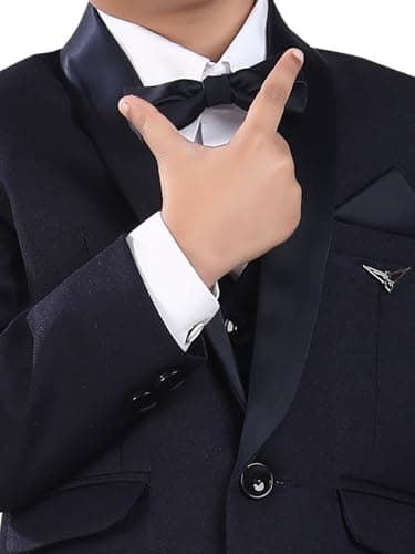 Earth Conscious Boys Suit Set | Navy Blue Full Sleeve Blazer with White Shirt, Waistcoat, Bow-Tie & Pants | Premium Ethnic Wear for Kids | Perfect for Weddings | for Baby Boys 11-12 Years 3