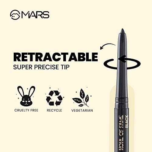 MARS Kohl of Fame Up to 12 Hours Stay Retractable Kajal | Smudgeproof and Waterproof | Long Lasting (0.35g) (Black) 3