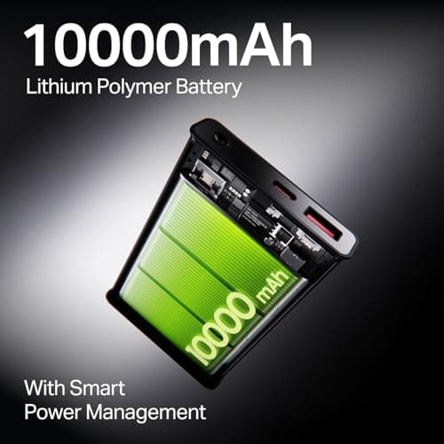 Boat Energyshroom PB300 Pro 10000 mAh 22.5W Pocket Size, Compact Power Bank, Fast Charging (2X Output Ports, Supports Android, iPhone, Tablets, Earbuds, etc.) (Carbon Black), USB Type C 2
