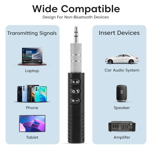 Sounce Bluetooth 5.0 Receiver for Car, Noise Cancelling AUX Adapter, Bluetooth Music Receiver for Home Stereo/Wired Headphones/Hands-Free Call, 16H Battery Life 3