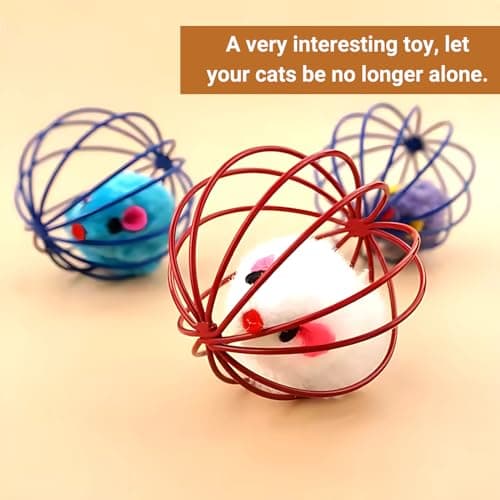 PETS EMPIRE Playing Kitten Pet Supplies Plush Mouse Ball False Mice Cat Toys Rat in Cage (Pack of 2) 5