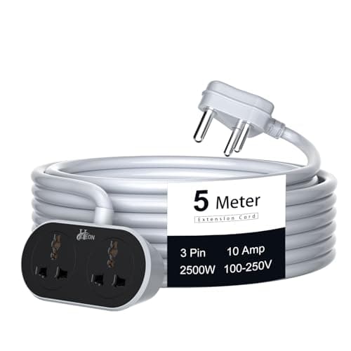 Hoteon Extension Board 5 Meter, 2500W 10A Extension Cord, Heavy Duty Long Wire Extension, 2 Universal Outlets Extension Cable, 3 Pins Power Cord Extension, Expandable Power Strip for Home Office