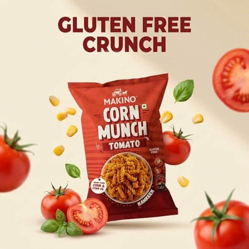 Makino Corn Munch Tomato Flavour Snacks, Ready to Eat, 150g (Pack of 3) - First Time in India | Tangy & Refreshing Flavour, Everyone's Favourite Snack For All Occasions | No MSG, Non-GMO Corn, Zero Tr 4