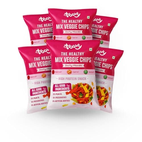 Troovy Healthy Masala Vegetable Chips | Tasty & High Protein Snacks | 30% Of Protein Needs | No Palm Oil, Cholesterol or Trans Fats | 70g (Pack of 6)