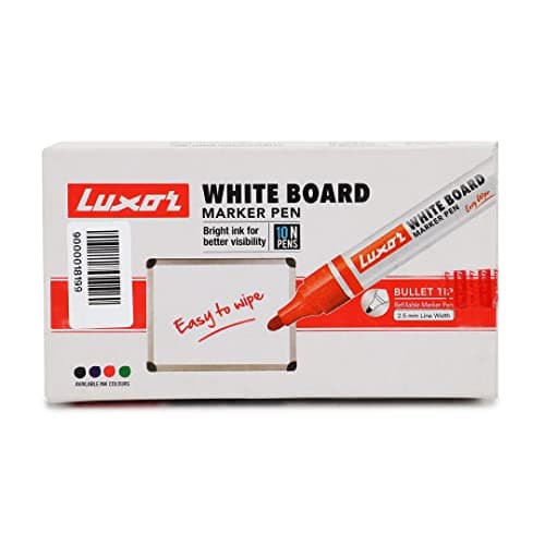 Luxor Whiteboard Marker Pen, Black - Pack of 10 - Perfect for Clear, Smooth Writing on Whiteboards
