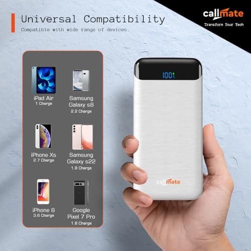 CALLMATE Chargemaster 200 Fast Charing 20000mAh Power Bank, 23W (2X QC3.0 USB Output & Type C PD), Power Delivery, Quick Charge for iPhone, Android & Other Devices (Lithium Polymer) (White) 5