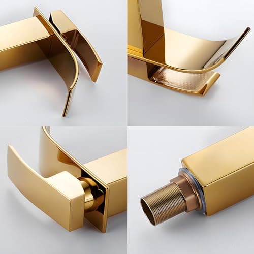 24x7 eMall Gold Waterfall Basin Tap Faucet MixerFor Bathroom Toilet Wash Basins Hot and Cold Water Golden Colour 12 Inch Height 2