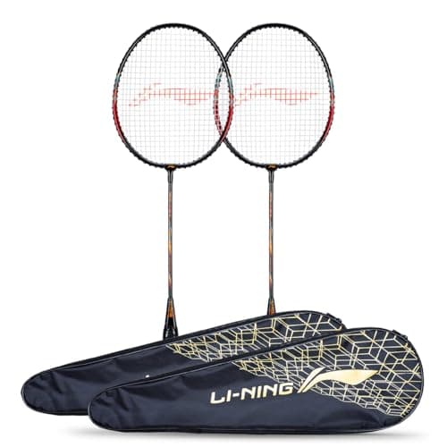 Li-Ning XP-60-IV Aluminum Strung Badminton Racket (2 x Rackets + 2 x Full Covers, Black/Pink)