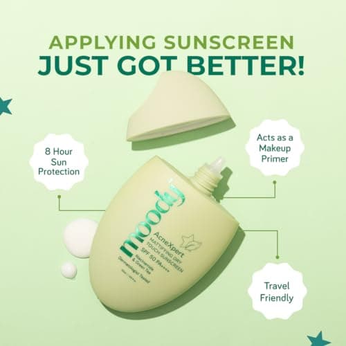 Moody AcneXpert Sunscreen Ultra Matte Gel SPF 50 PA++++ with Niacinamide & Green Tea | Sunscreen for Oily & Acne Prone Skin | Water & Sweat Resistant | No White Cast, Non-Greasy & Non-Comedogenic | 50 5
