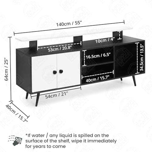 ABOUT SPACE TV Unit for Living Room - Engineered Wood DIY TV Stand with Cable Hole Cabinet with Door, Adjustable Shelf, Open Display Shelves for WiFi Router Stand (Black & White- L140 x B40 x H64 cm) 2
