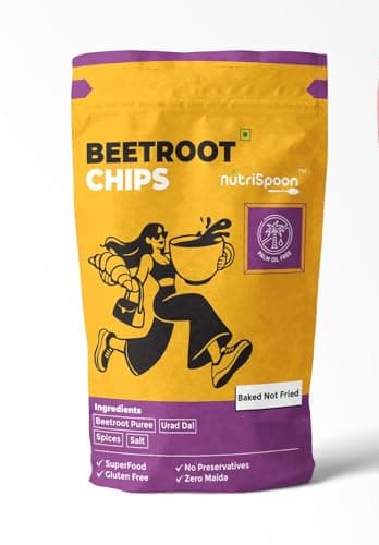 NUTRISPOON Beetroot Chips 40g Pack of 2 | Baked Not Fried Vegetable Chips | Gluten Free Snack | No Preservatives, Zero Maida, Palm Oil Free | Made with Real Beetroot & Urad Dal