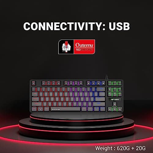 Ant Esports Gaming Keyboard MK1000 TKL Mechanical Multicolor LED Backlit Wired -Black with Outemu RED Switch 2