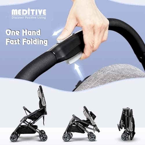 MEDITIVE Lightweight Baby Stroller, Baby Pram with Easy Folding, Fully Reclining, Sun Canopy - Easy Travel Kids Buggy Suitable from Birth to Approx. 4 Years - Blue 2
