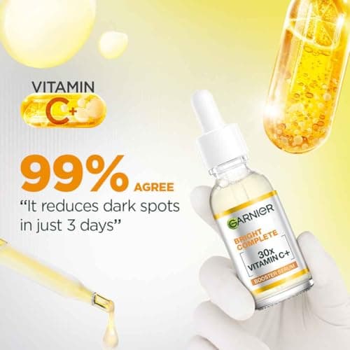 Garnier Vitamin C + Face Serum for Skin Brightening & Anti-Dark Spots|100X Stronger than Vit C |2% Niacinamide 0.5% Salicylic Acid / BHA |Suitable for Oily , Dry , Sensitive Skin |For Men & Women 15ml 5