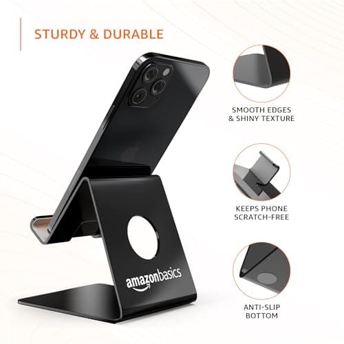 amazon basics Desktop Mobile Stand Phone Mount Tabletop Holder for Phones and Tablets - Black 3