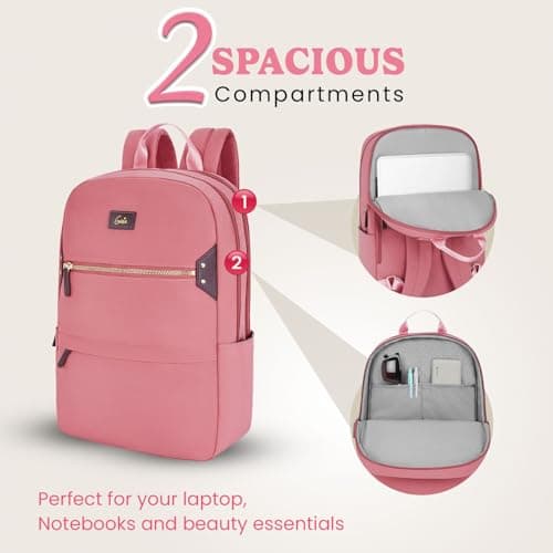 Genie Brooklyn Laptop Backpack for 15.6 Inch Laptop, Pink | Spacious College & Office Backpack for Women & Girls 2