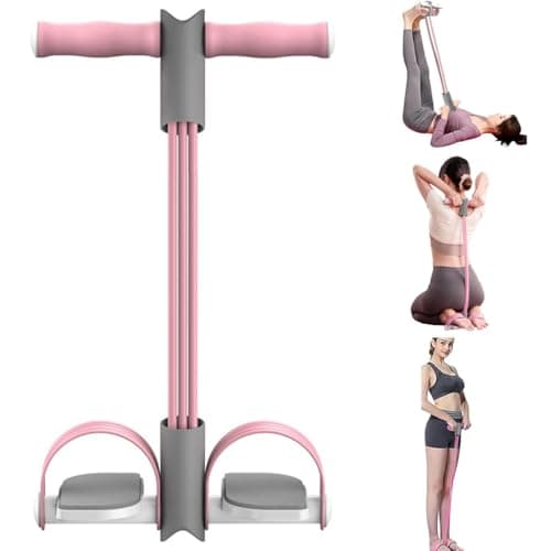 Optifit® 6-Tube Elastic Yoga Pedal Puller Resistance Band, Fitness Tension Rope with Wider Pedal, Pull Reducer Training Bands, Leg Exercise Equipment, Stretching Band for Abdomen/Waist/Leg, Pink