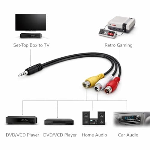 Book My Remote 3.5mm Male Plug to 3 RCA Female Adapter Cable | AV to 3 RCA Composite Video + Stereo Audio | for LED TV Set Top Box DTH DVD Camcorder 3