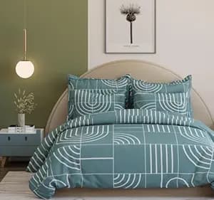 DECOMIZER Cotton Feel Glace Cotton Elastic Fitted Printed King Size Double Bed Bedsheet With 2 Pillow Cover 300 tcm Fits Upto 10 To 12 Inches Mattress,Size- 72X78X14 Inches,Sky Blue Check