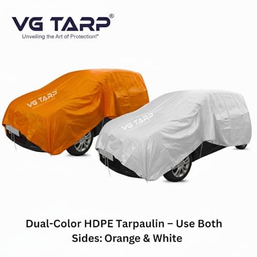 VG Tarp 250 GSM HDPE Tarpaulin 6 X 9 Feet I Heavy-Duty Waterproof Non-Filler Sheet for Car Parking Shed, Tin Shed, Bike Cover, Outdoor Rainproof Tent, Garden, (Orange/White) 4