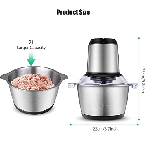KASHIBA SALE Electric Food Chopper and Meat Grinder for Kitchen Use Stainless Steel Mini Food Processor with 4 Sharp Blades for Grinding Meat Nuts Vegetables and Fruits 2L Capacity 2
