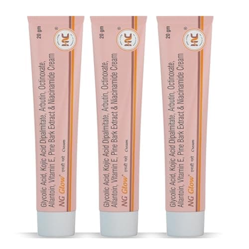 NG Glow Face Cream with Glycolic Acid, Kojic Acid, Vitamin E and Pine Bark Extract, 60g, (Pack of-3)