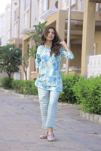 INDICHICK Women’s Night Suit Set,Lounge Wear,Printed Top & Pyjama Set for Women,Casual Sleepwear for Women, (Nev Blue, M) 4