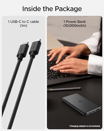Spigen ArcPack 10000mAh Power Bank, PD3.0, Fast Charging, 22.5W Max Output, 2 Type-C Ports, 1 USB-A Port - (ABS+PC, Black) (Black, PA2301) 5