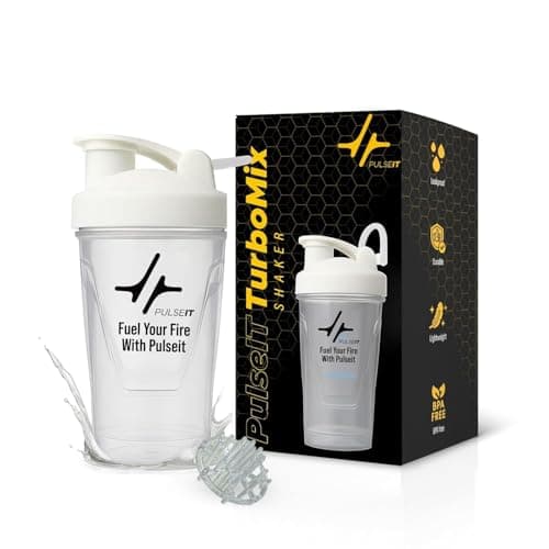 PulseIT TurboMix Protein Shaker Bottle 400ml | BPA-Free Leakproof Gym Shaker with Plastic Mixing Ball | Protein Mixer Bottle for Whey Protein, BCAA, Creatine & Pre-Workout (White)