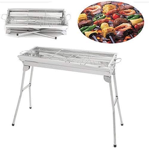 VBM Barbecue Charcoal (47cm) Grill Stainless Steel Folding Portable Bbq Tool Kits For Outdoor Cooking Camping Hiking Picnics, Silver Free Standing 72 Cm 5