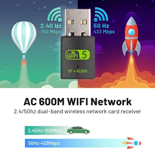 Bluetooth USB WiFi Mini Dongle 600Mbps Dual Band 2.4G/5G Wireless Adapter and Bluetooth Wireless Network Card Transmitter Receiver WiFi Bluetooth 5.0 Adapter for PC 2