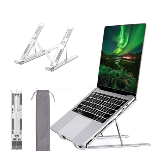ALVIONI Laptop Stand 6 Angle Adjustable Foldable Metal Laptop Riser Portable Notebook Stand with Multi Angle Positions Desktop Laptop Holder Stand for Desk Use Silver 5