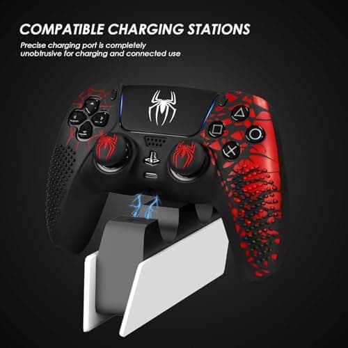 LATALI Silicone Cover Compatible PS5 Controller, Anti-Slip Silicone Skin & Grip Cover with Thumb Grips, Touchpad Sticker - Protective Case/ Non-Slip PS 5 Controller Accessories Kit (Spider-Man Edition 5