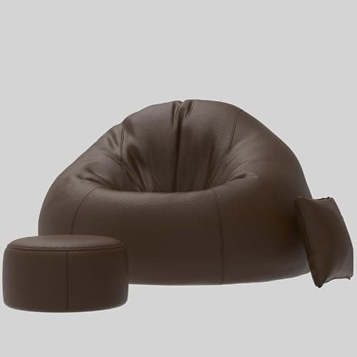 Biggie Bean Bag Chair with Beans Filled 4XL Comfort Fusion Bean Sofa–Designed for Relaxation–Finished with Stylish Appeal with Free Cushion & Footrest (Matching Color : Leatherette Brown) 3