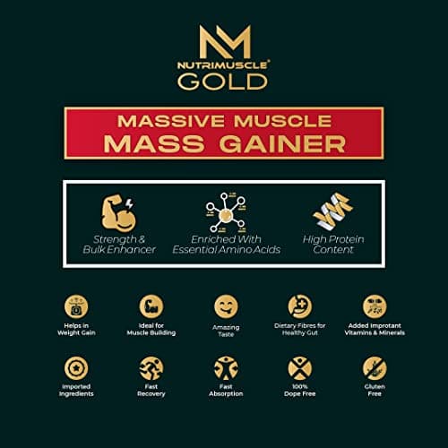 Nutrimuscle Massive GOLD Muscle Mass Gainer - 12 Lbs - 5.44 Kgs Choco Treat | Contains Complex Carbohydrates, BCAA, Digestive Enzymes & Essential Vitamins & Minerals | MADE IN INDIA 5