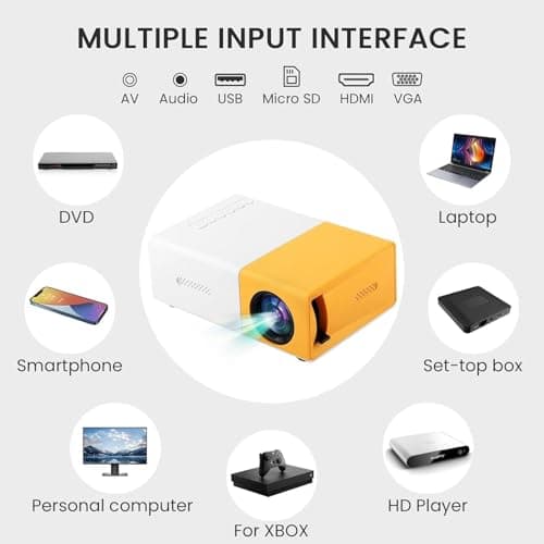 Cos Theta Pro Mini Portable LED Projector with Multiple Interfaces Like AV, Audio, USB, HDMI, Micro SD, Film Projector for Children's, Home Cinema, Compatible with Smartphone/Laptop/PS4/Firestick 4