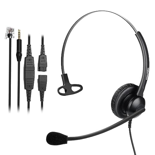 Telephone Headset with Noise Canceling Microphone, Mono Call Center Office Headset with RJ9 Jack & 3.5mm Connector for Landline Deskphone Cell Phone PC Laptop, Work for Polycom Avaya Nortel