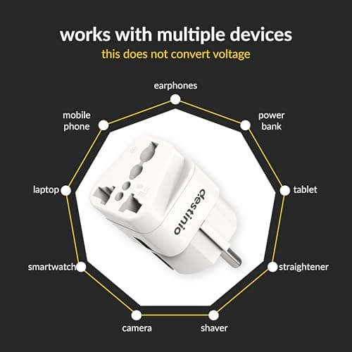 Destinio Universal Europe Travel Adapter Type E/F Schuko Plug Converter 13A 250V, International EU Power Socket for Germany France Spain, Portable European Plug for Mobile Laptop Charger (Pack of 1) 4