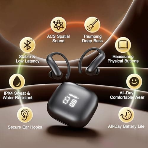 OLLSPAKER Sport Earbuds with Ear Hook 66hrs Playtime with LED Display Case, Wireless Bluetooth 6.0, Sports Over The Ear Earbuds, IPX4 Gym Workout Running Headphones, Deep Bass & Stereo Sound. 2