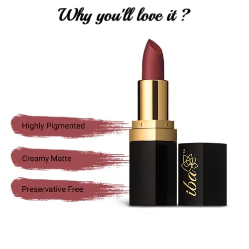 Iba Long Stay Matte Lipstick for Women- M01 Deep Mauve, 4g | Creamy Matte Finish & Smooth Texture | Long-Lasting | Hydrated Lips | Enriched with Vitamin E | Intense Colour & Highly Pigmented | Lip Mak 3