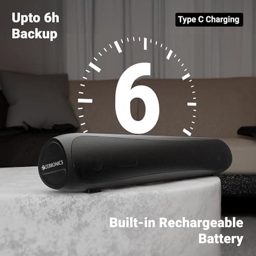 Zebronics Compact Soundbar, 18 Watts, Upto 6 Hours Playback, Dual 52mm Drivers, Dual Passive Radiators, TWS, Type-C Charging, USB, AUX, LED Indicator (Vita Bar 202) 3