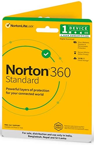Norton 360 Standard |1 User 3 Years |Includes Advanced AI Scam Protection, Total Security for PC, Mac, Android or iOS | Additionally Includes Password Manager, PC Cloud Back Up, Safe Cam for PC